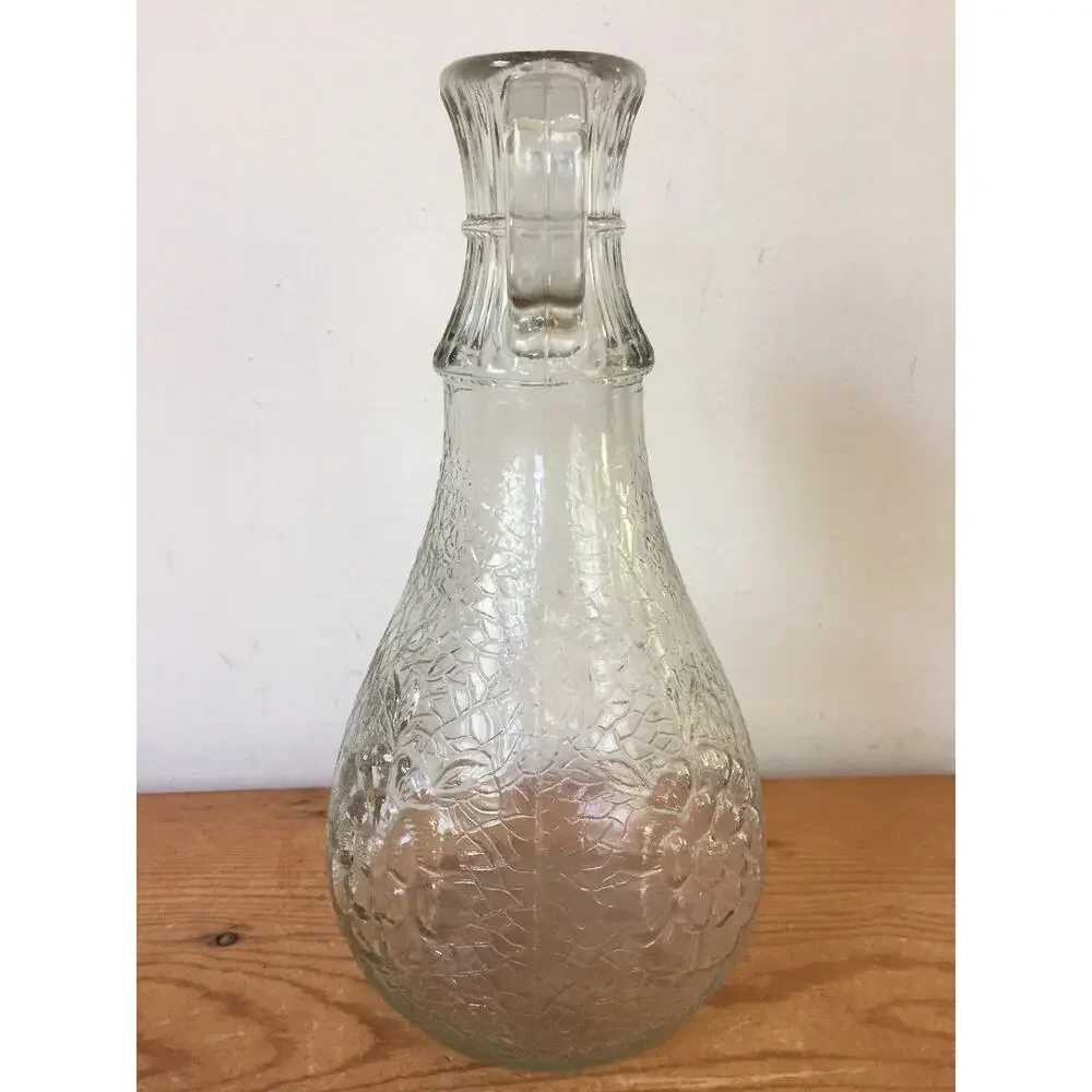 Vintage Pressed Glass Double Handle Floral Wine Decanter Bottle Candlestick 9